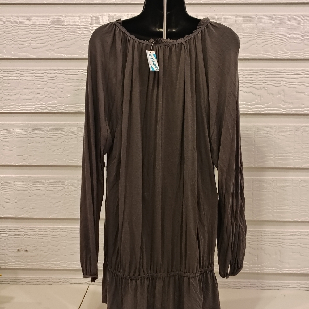 Women's XL Gray Scoop Neck Ruffle Trim Boho Peasant Cottage Core Romantic Flowy - Picture 3 of 5